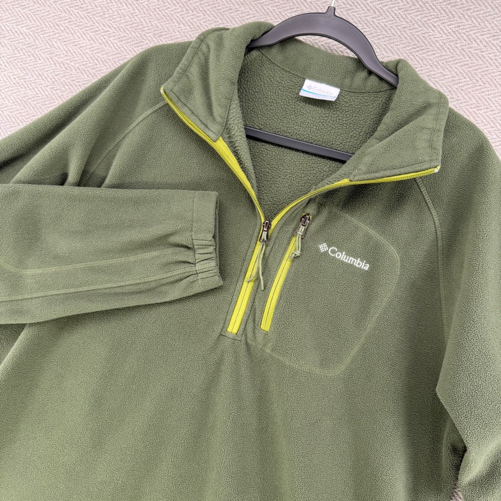 Columbia Mens XL Olive Green Fleece Quarter Zip Pullover Jacket Warm Hiking